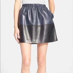 Vince lambskin leather blue color block mini skirt